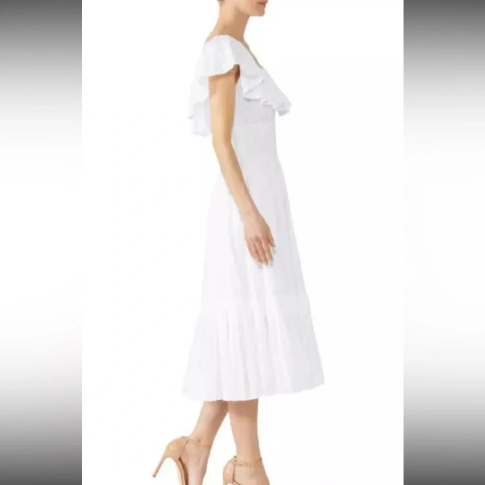 TORY BURCH White Tonal Stripe Cotton Seersucker Dress Size 4
